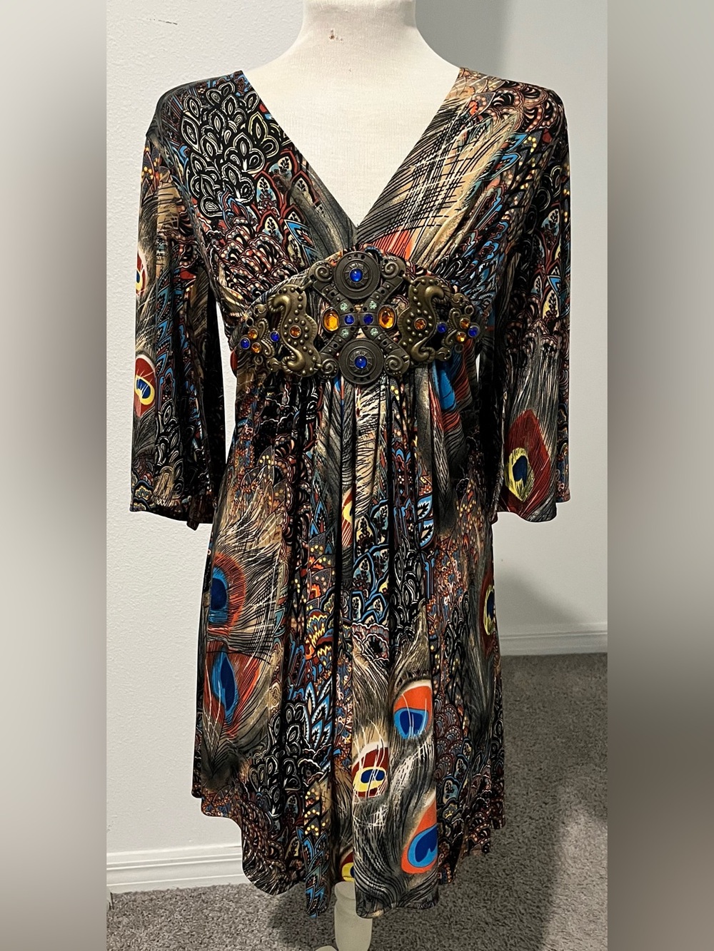 Boston Proper Peacock Feather Print Dress - Multi